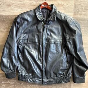 Bally Italy Brown Leather Jacket Men’s 44 Bomber Style Genuine Leather Vintage